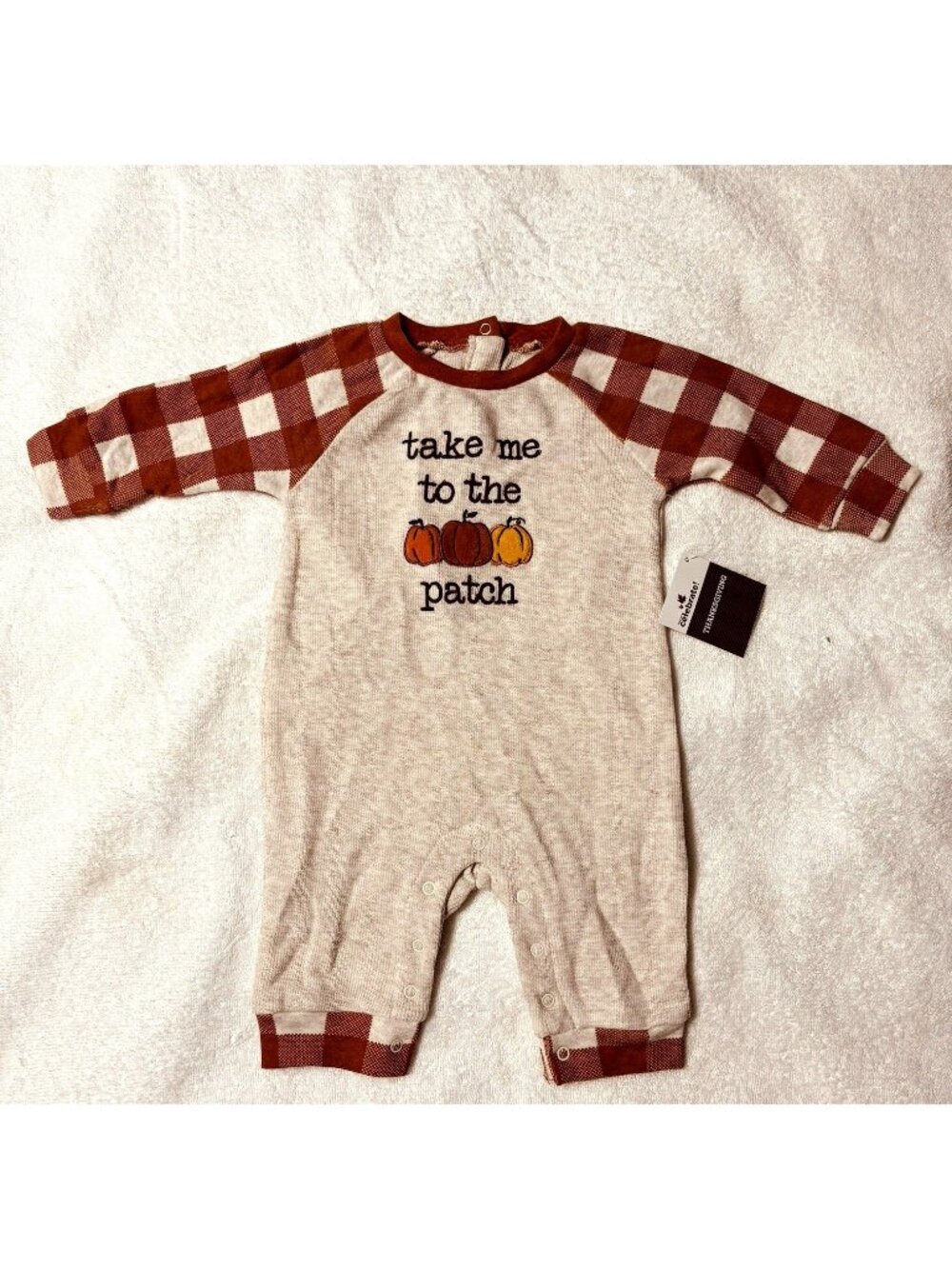 Infant Boys Girls Beige Rust Take Me To The Pumpkin Patch Outfit Jumper 12M Snap